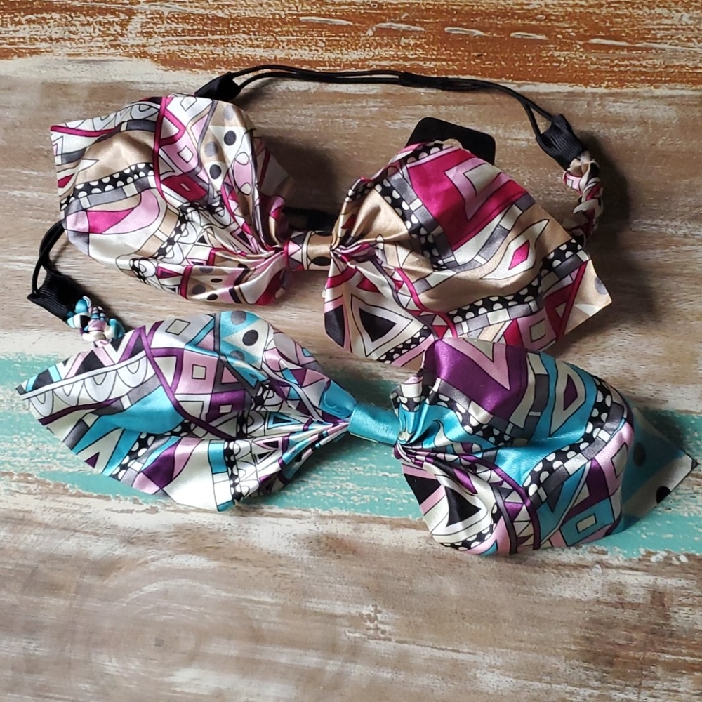 Set of 2 Bow Hair Wraps Hairbands Geometric